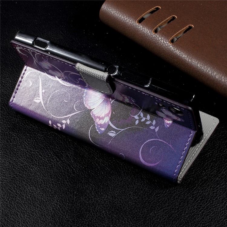 Patterned Leather Wallet Stand Mobile Phone Case for Sony Xperia XA1 - Purple Butterflies-3
