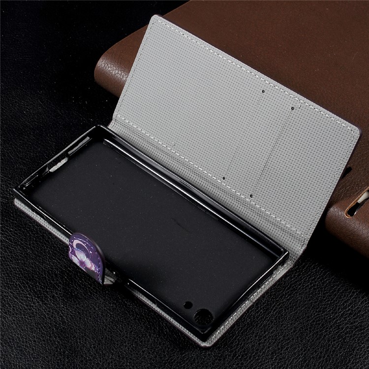 Patterned Leather Wallet Stand Mobile Phone Case for Sony Xperia XA1 - Purple Butterflies-4
