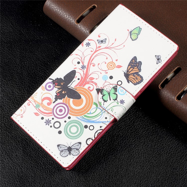 Patterned Leather Wallet Stand Mobile Phone Case Shell for Sony Xperia XA1 - Butterfly Circles-1