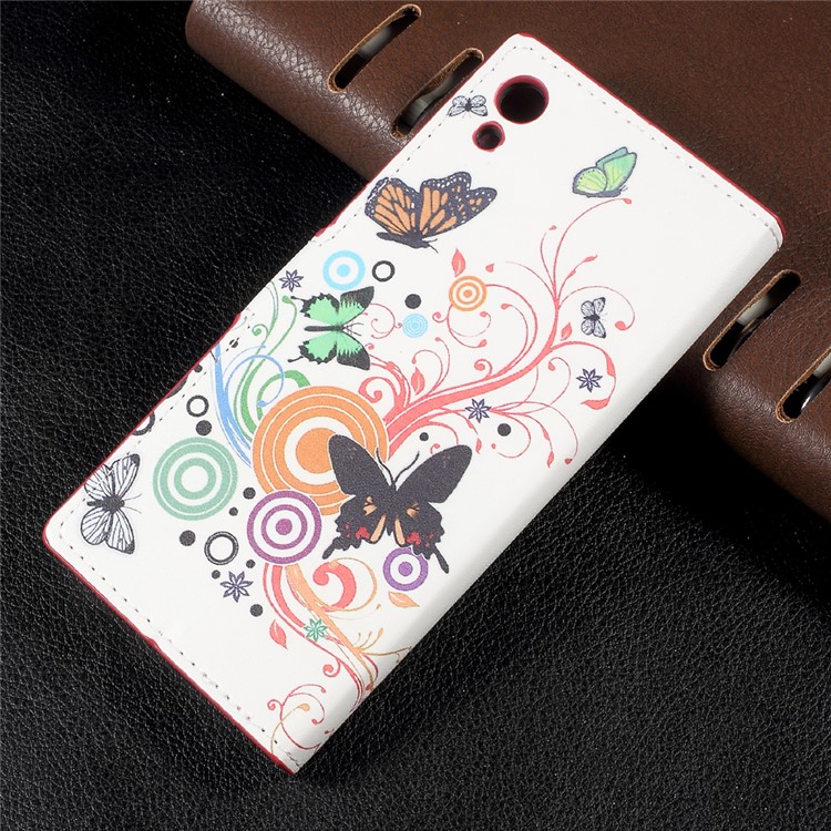 Patterned Leather Wallet Stand Mobile Phone Case Shell for Sony Xperia XA1 - Butterfly Circles-2