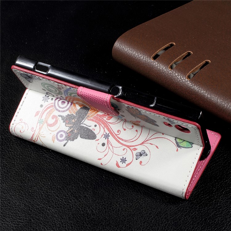 Patterned Leather Wallet Stand Mobile Phone Case Shell for Sony Xperia XA1 - Butterfly Circles-3