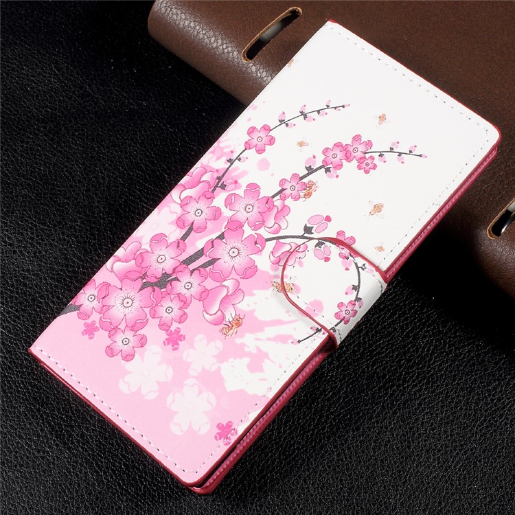 Patterned Leather Wallet Mobile Phone Case with Stand for Sony Xperia XA1 - Plum Blossom-1