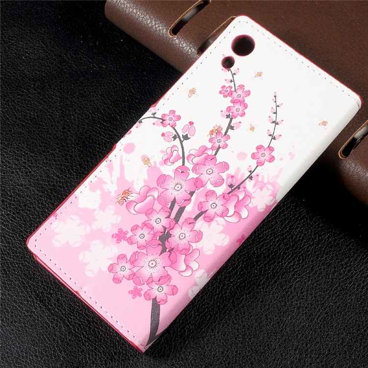 Patterned Leather Wallet Mobile Phone Case with Stand for Sony Xperia XA1 - Plum Blossom-2