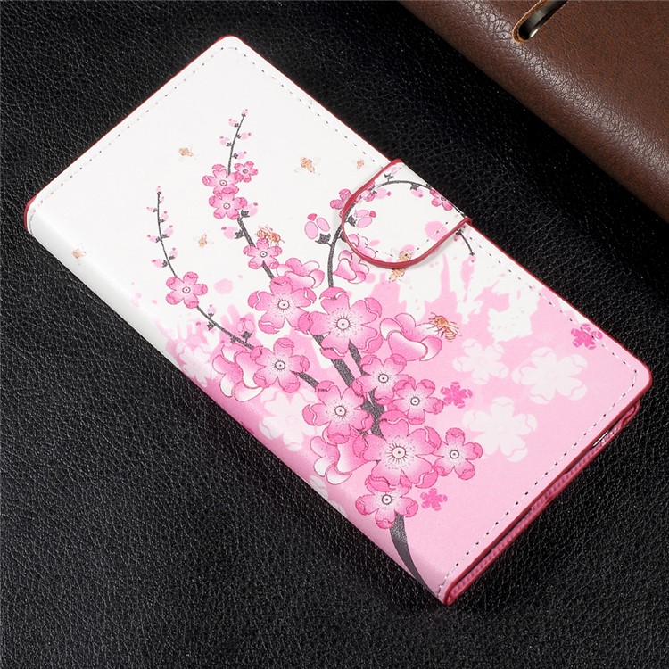Patterned Leather Wallet Mobile Phone Case with Stand for Sony Xperia XA1 - Plum Blossom-3