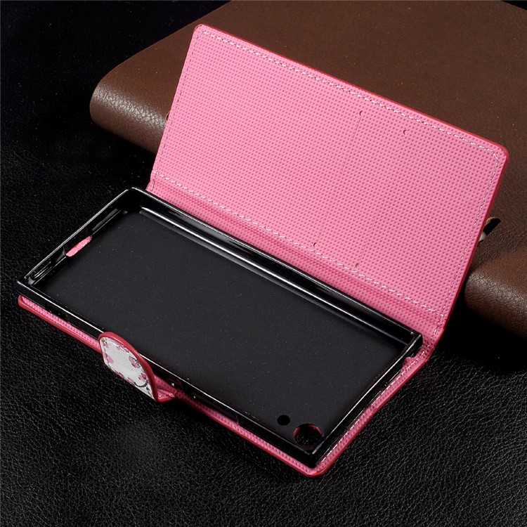 Patterned Leather Wallet Mobile Phone Case with Stand for Sony Xperia XA1 - Plum Blossom-5