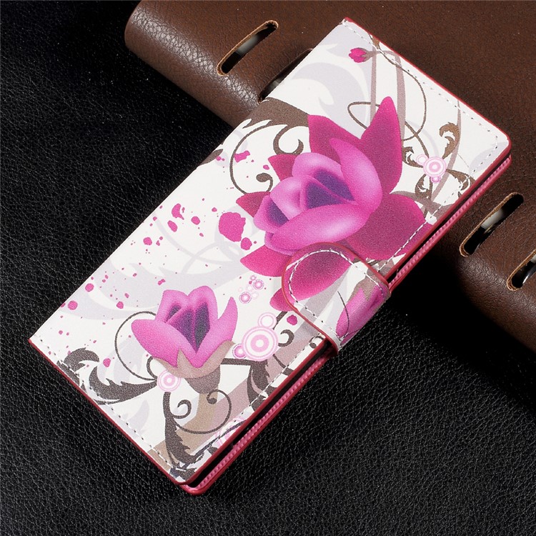 Patterned Leather Wallet Cell Phone Case with Stand for Sony Xperia XA1 - Purple Flowers-1