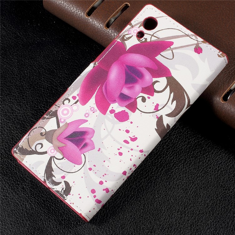 Patterned Leather Wallet Cell Phone Case with Stand for Sony Xperia XA1 - Purple Flowers-2