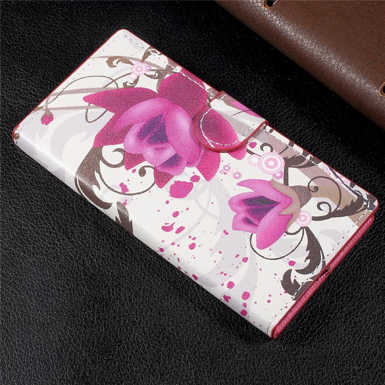 Patterned Leather Wallet Cell Phone Case with Stand for Sony Xperia XA1 - Purple Flowers-3
