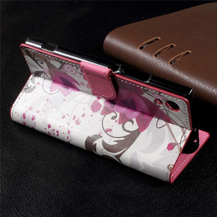 Patterned Leather Wallet Cell Phone Case with Stand for Sony Xperia XA1 - Purple Flowers-4