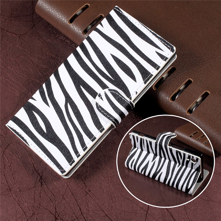 Zebra Stripes Leather Wallet Stand Mobile Phone Case for Sony Xperia XA1-1