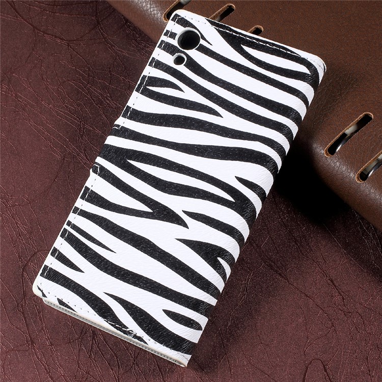 Zebra Stripes Leather Wallet Stand Mobile Phone Case for Sony Xperia XA1-2