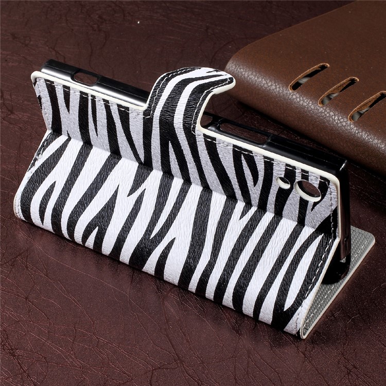 Zebra Stripes Leather Wallet Stand Mobile Phone Case for Sony Xperia XA1-4