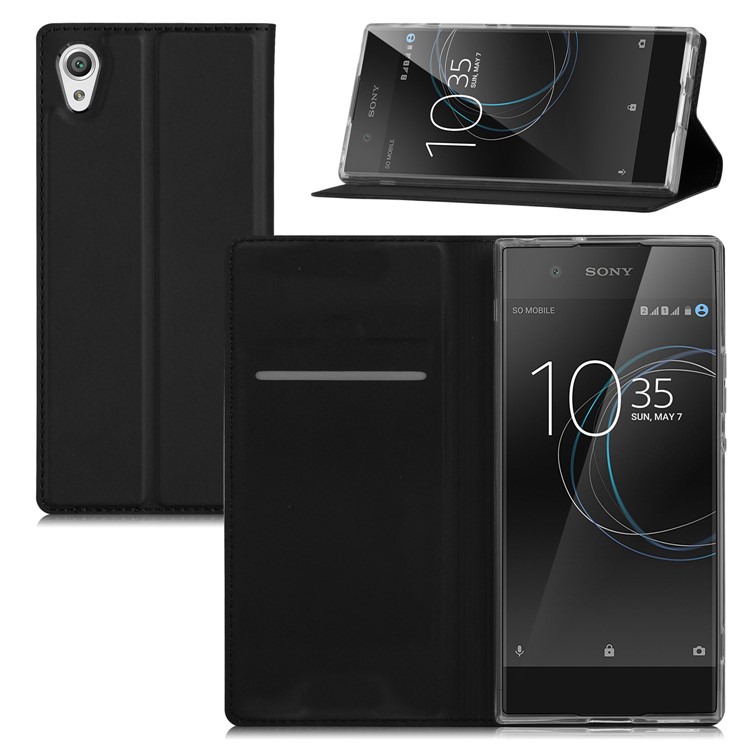 Flip Stand Leather Phone Case with Card Holder for Sony Xperia XA1 Ultra - Black-1