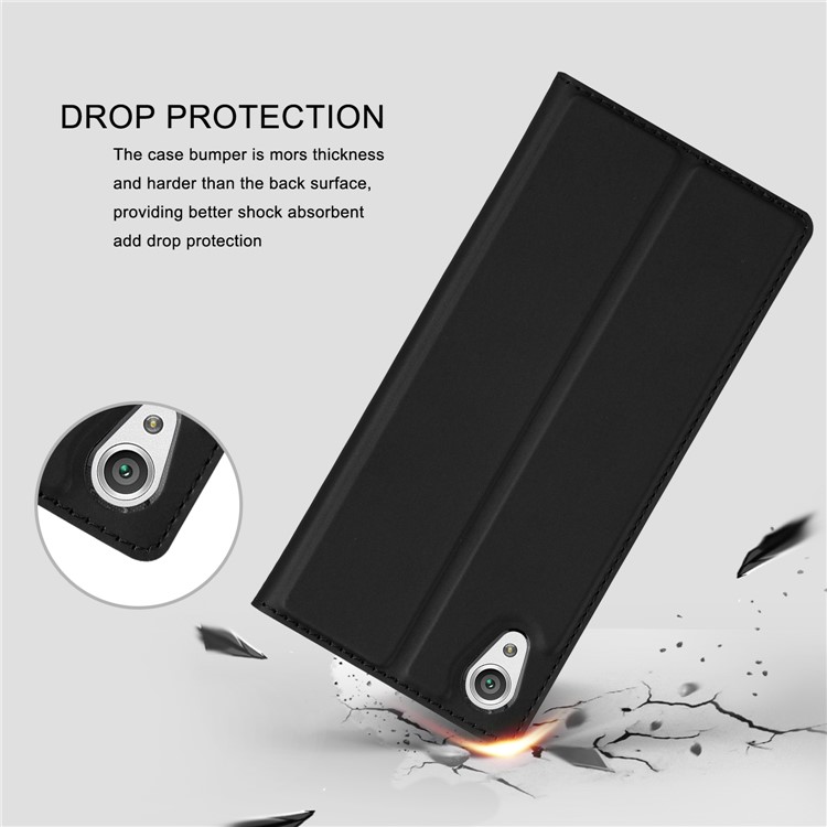 Flip Stand Leather Phone Case with Card Holder for Sony Xperia XA1 Ultra - Black-2