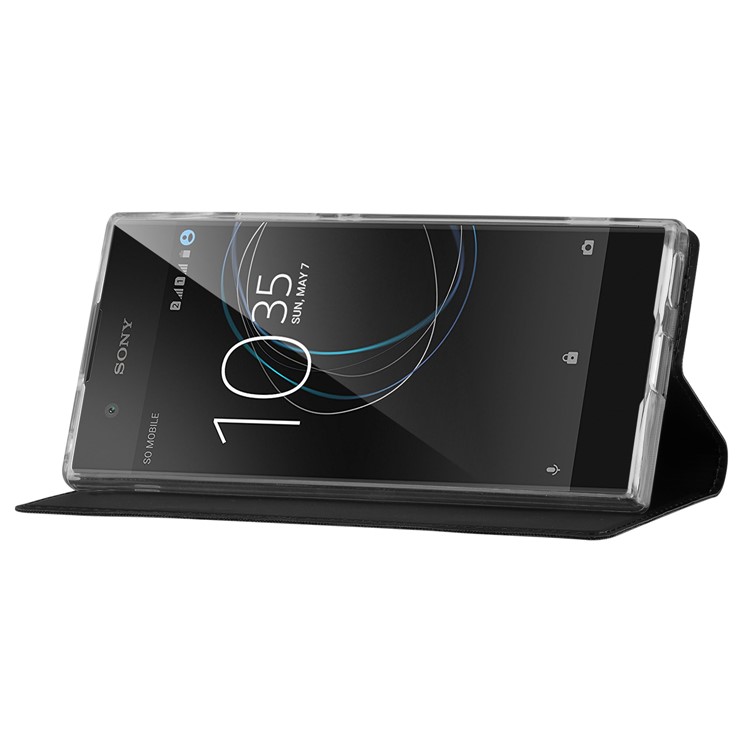 Flip Stand Leather Phone Case with Card Holder for Sony Xperia XA1 Ultra - Black-6