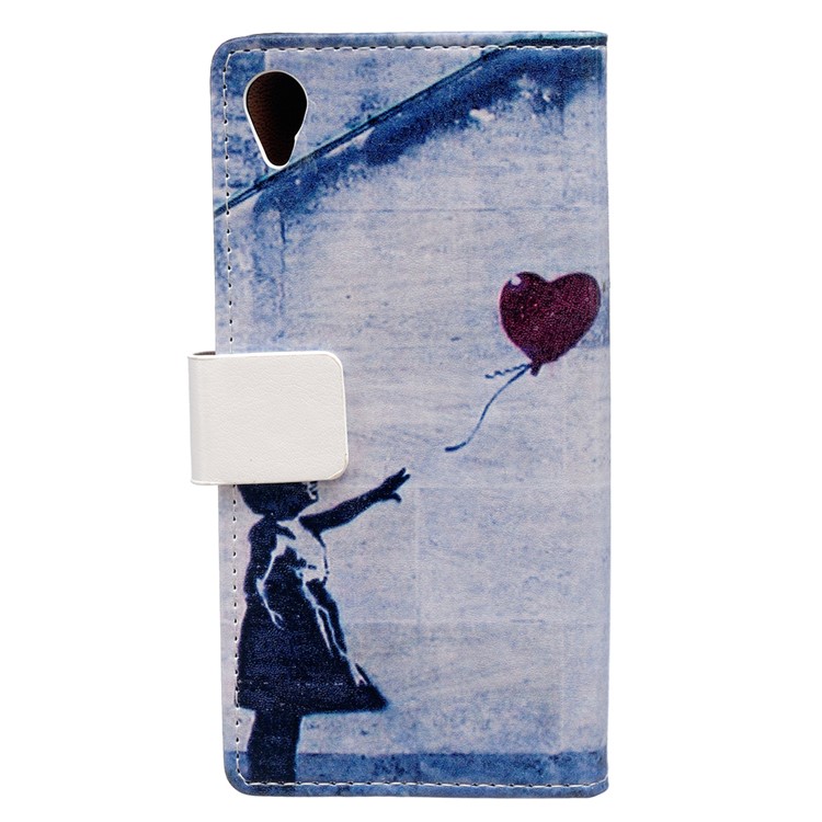 Patterned PU Leather Wallet Stand Case for Sony Xperia L1 - Retro Style Girl Releasing Balloon-2
