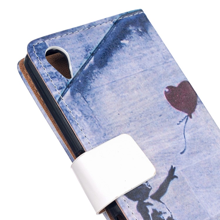 Patterned PU Leather Wallet Stand Case for Sony Xperia L1 - Retro Style Girl Releasing Balloon-6