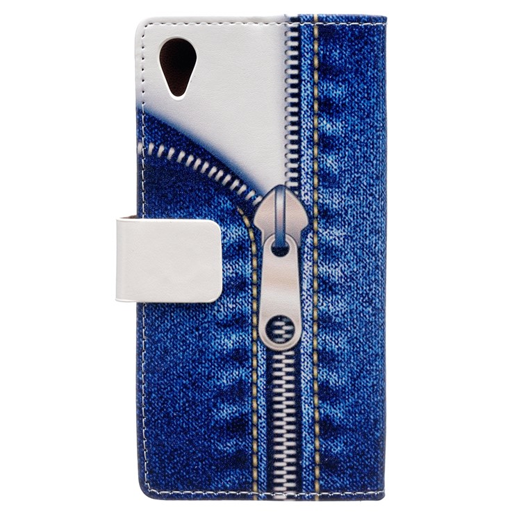 For Sony Xperia L1 Patterned Wallet Leather Case with Stand - Jeans Metal Zipper-2