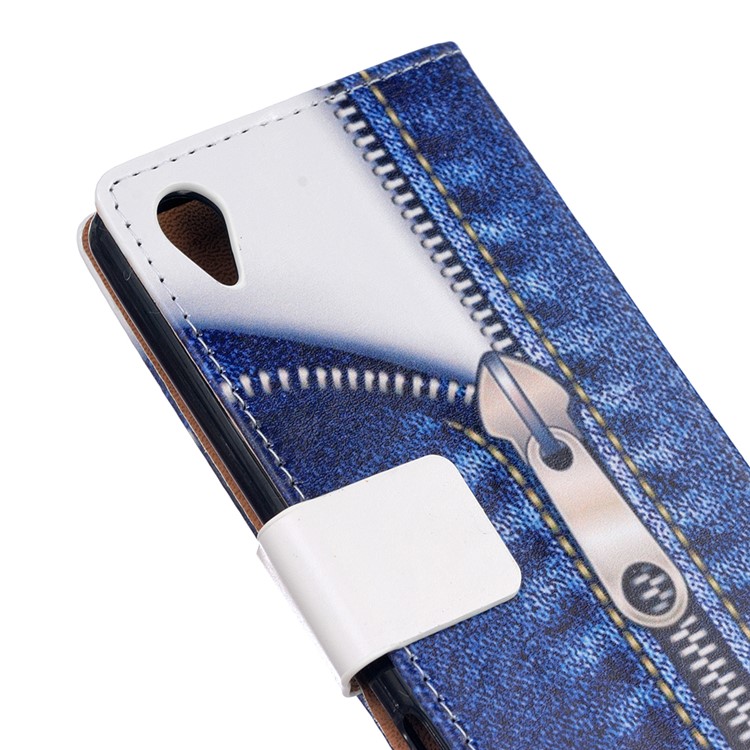 For Sony Xperia L1 Patterned Wallet Leather Case with Stand - Jeans Metal Zipper-6