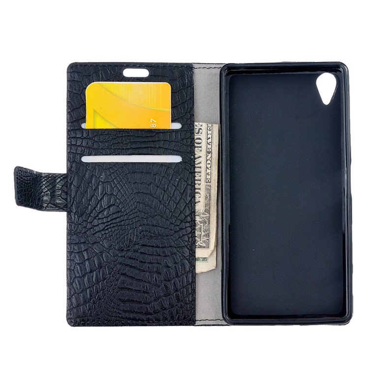 For Sony Xperia L1 Crocodile Texture Wallet Leather Case with Stand - Black-5