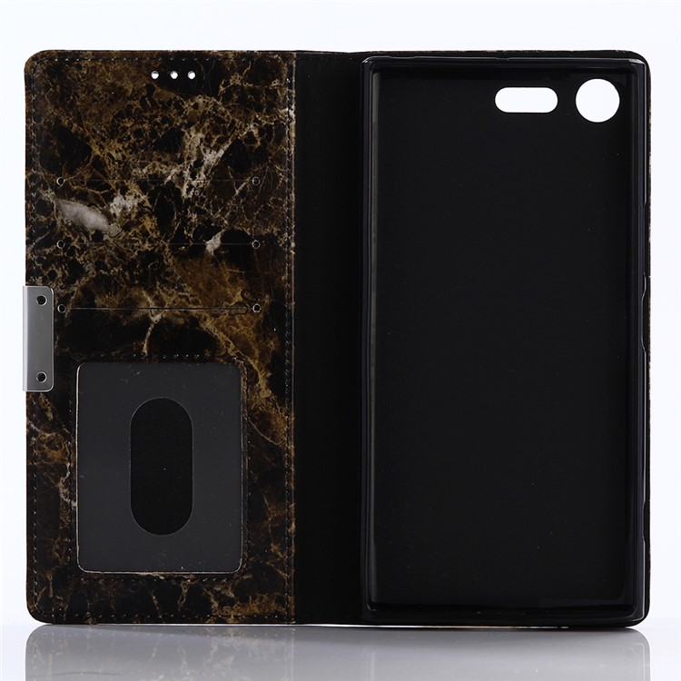 Marble Pattern Wallet Leather Cell Phone Case Stand for Sony Xperia XZ Premium - Black-3