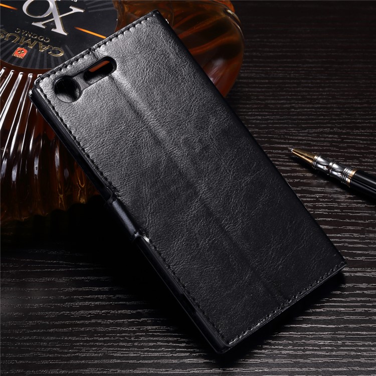 Crazy Horse Leather Wallet Case for Sony Xperia XZ Premium - Black-2