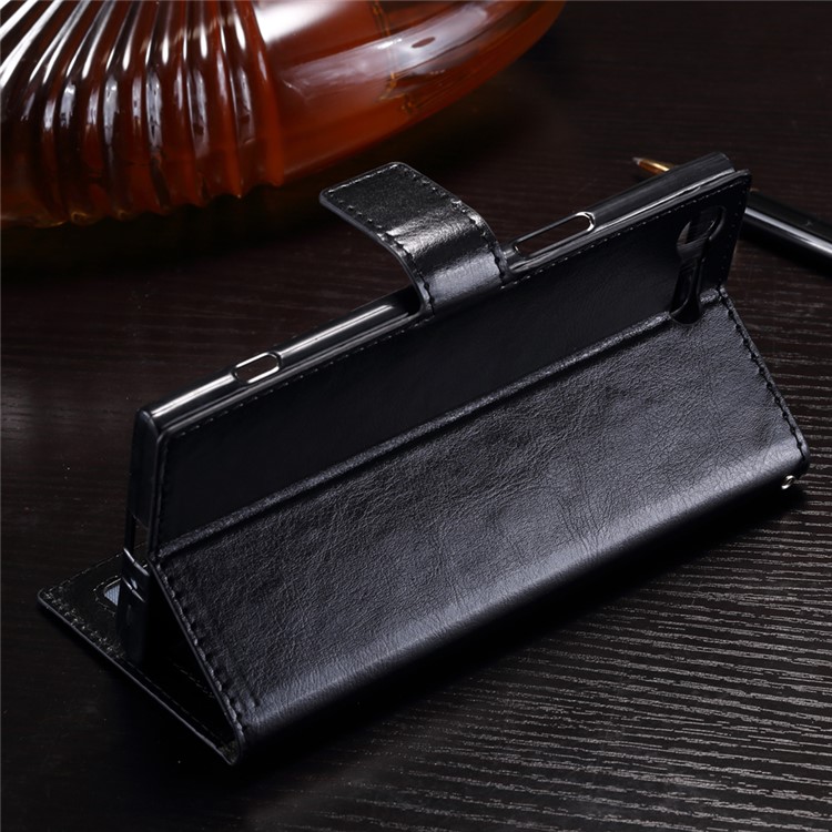 Crazy Horse Leather Wallet Case for Sony Xperia XZ Premium - Black-3