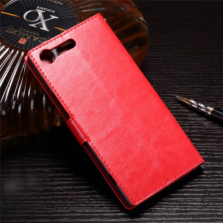 Crazy Horse Leather Card Holder Case for Sony Xperia XZ Premium - Red-2