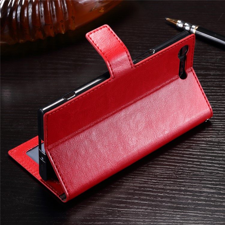 Crazy Horse Leather Card Holder Case for Sony Xperia XZ Premium - Red-3