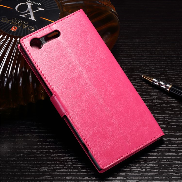 Crazy Horse Flip Leather Wallet Case for Sony Xperia XZ Premium - Rose-2