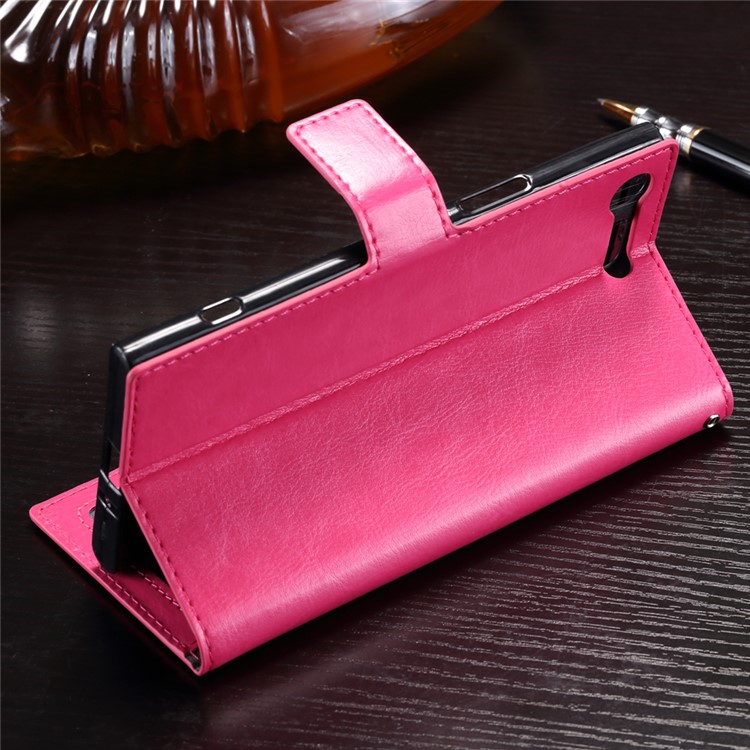 Crazy Horse Flip Leather Wallet Case for Sony Xperia XZ Premium - Rose-3