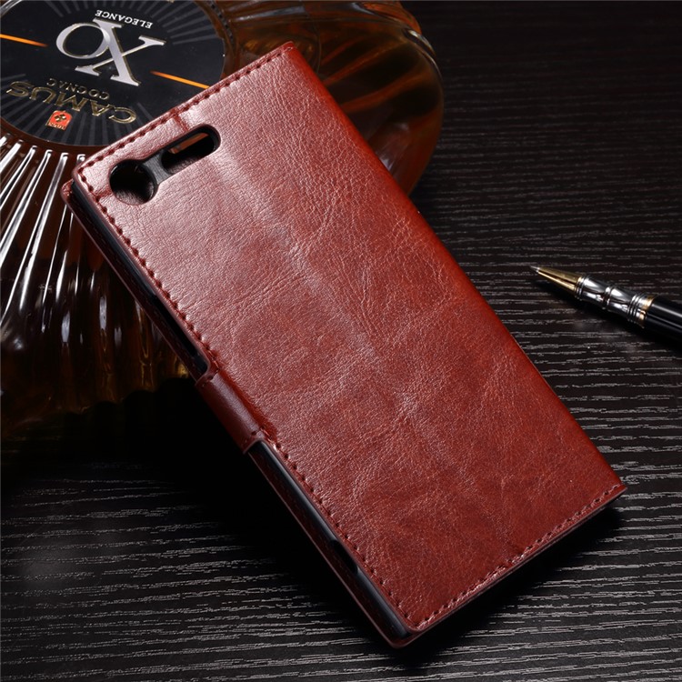 Crazy Horse Wallet Leather Stand Cover for Sony Xperia XZ Premium - Brown-2