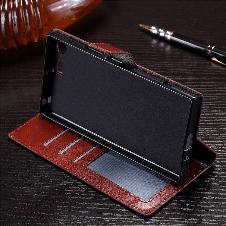 Crazy Horse Wallet Leather Stand Cover for Sony Xperia XZ Premium - Brown-9