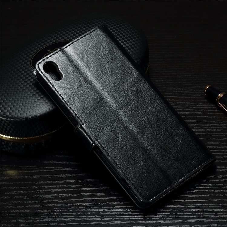 Crazy Horse Leather Wallet Case for Sony Xperia XA1 - Black-2