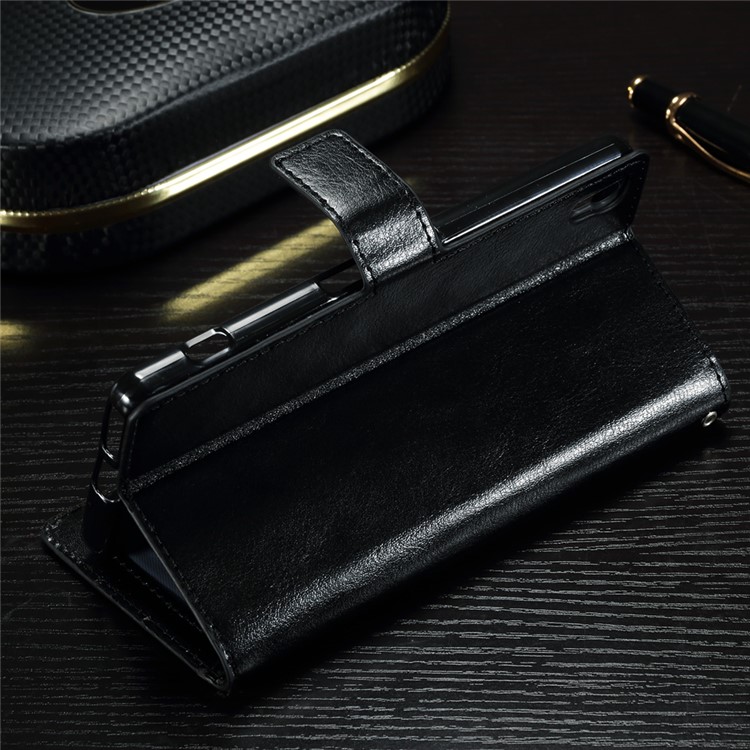 Crazy Horse Leather Wallet Case for Sony Xperia XA1 - Black-3