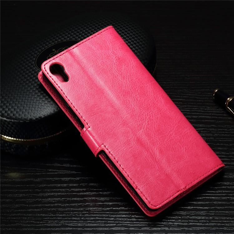Crazy Horse Phone Leather Wallet Case for Sony Xperia XA1 - Rose-2