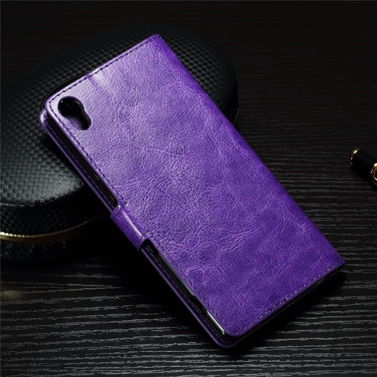 Crazy Horse Stand Leather Wallet Case for Sony Xperia XA1 - Purple-2