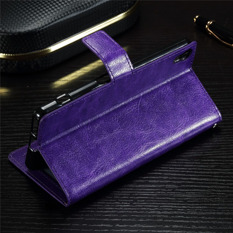 Crazy Horse Stand Leather Wallet Case for Sony Xperia XA1 - Purple-3