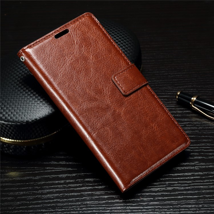 Crazy Horse Leather Wallet Case Accessory for Sony Xperia XA1 - Brown-1