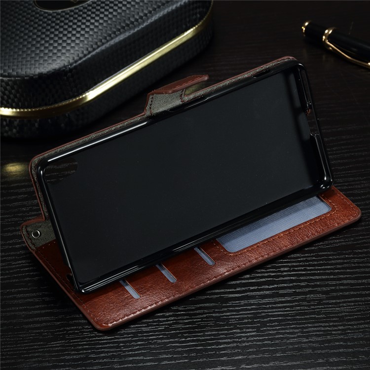 Crazy Horse Leather Wallet Case Accessory for Sony Xperia XA1 - Brown-10