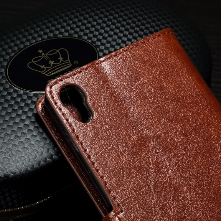 Crazy Horse Leather Wallet Case Accessory for Sony Xperia XA1 - Brown-4
