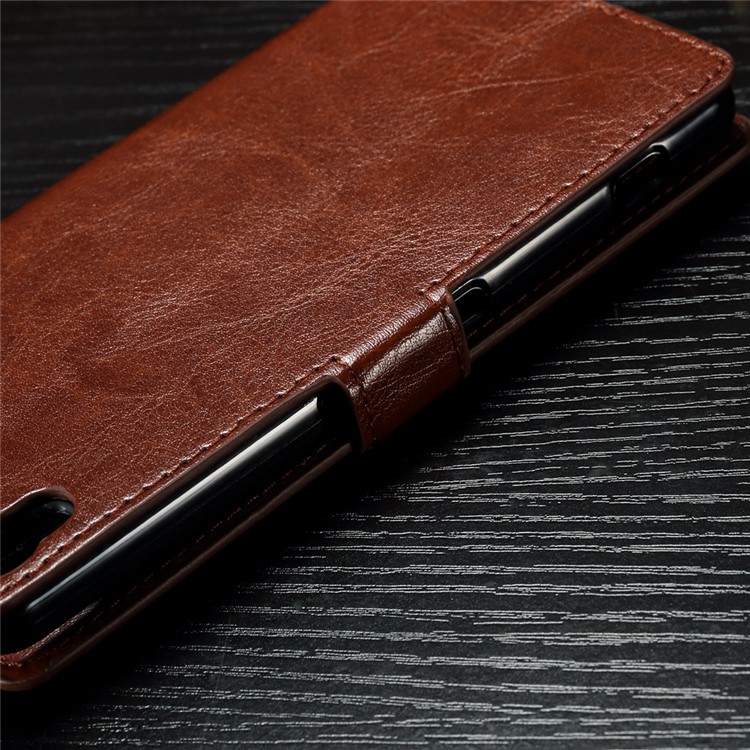 Crazy Horse Leather Wallet Case Accessory for Sony Xperia XA1 - Brown-6