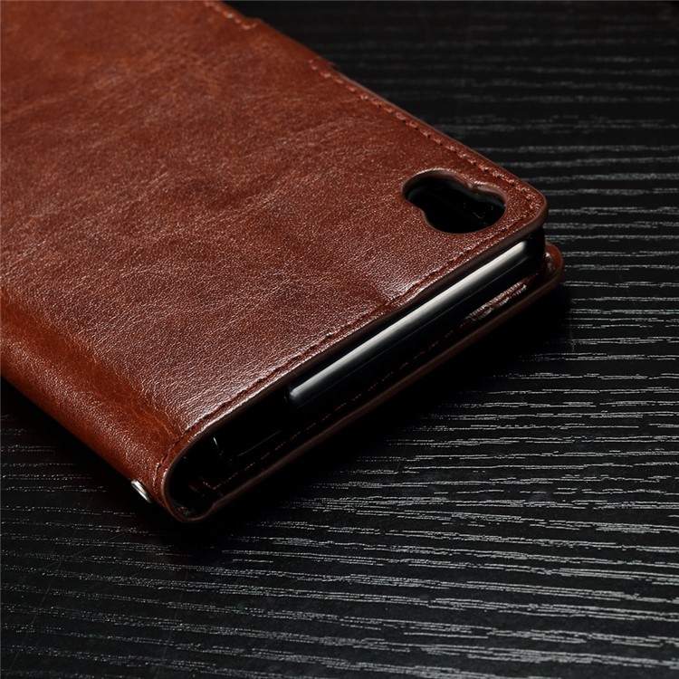 Crazy Horse Leather Wallet Case Accessory for Sony Xperia XA1 - Brown-7