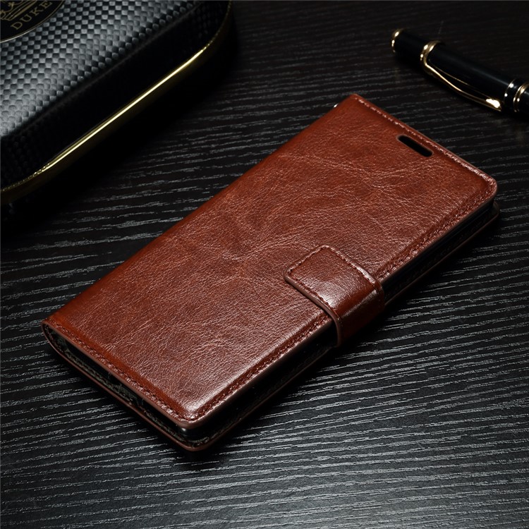 Crazy Horse Leather Wallet Case Accessory for Sony Xperia XA1 - Brown-8