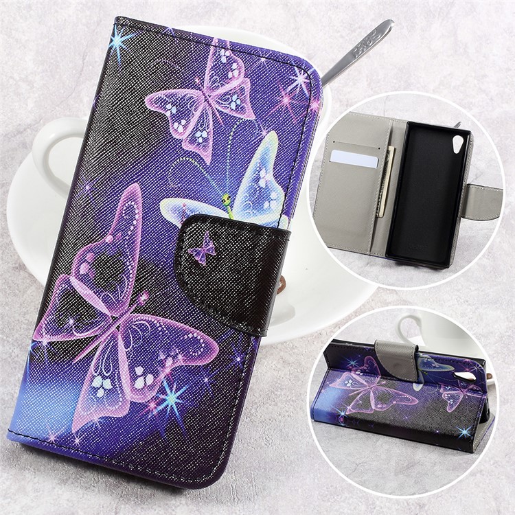 Pattern Printing Leather Wallet Folio Flip Case for Sony Xperia XA1 - Shiny Butterflies-1