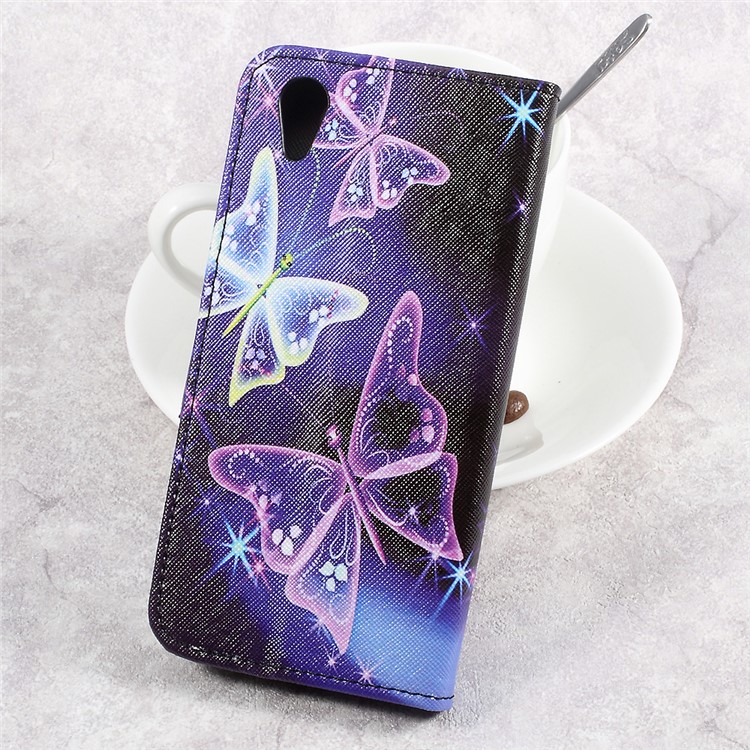 Pattern Printing Leather Wallet Folio Flip Case for Sony Xperia XA1 - Shiny Butterflies-2