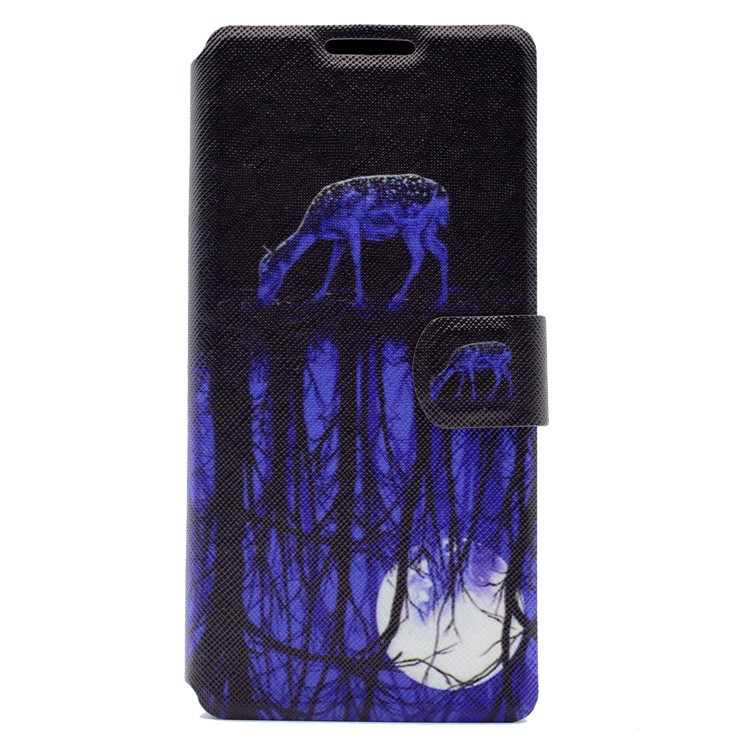Pattern Printing Stand Card Slot Leather Phone Shell for Sony Xperia E5 - Deer and Pool Reflection-2