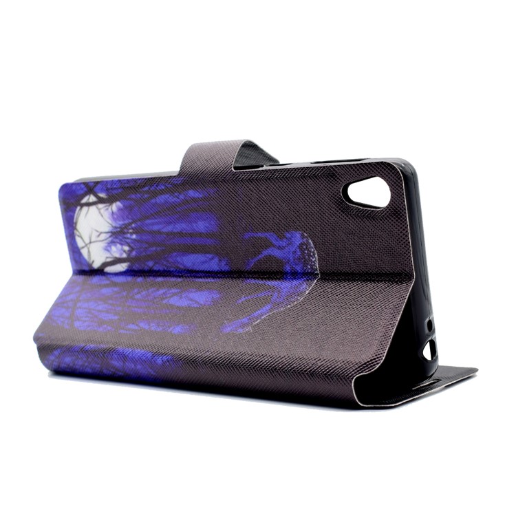 Pattern Printing Stand Card Slot Leather Phone Shell for Sony Xperia E5 - Deer and Pool Reflection-4