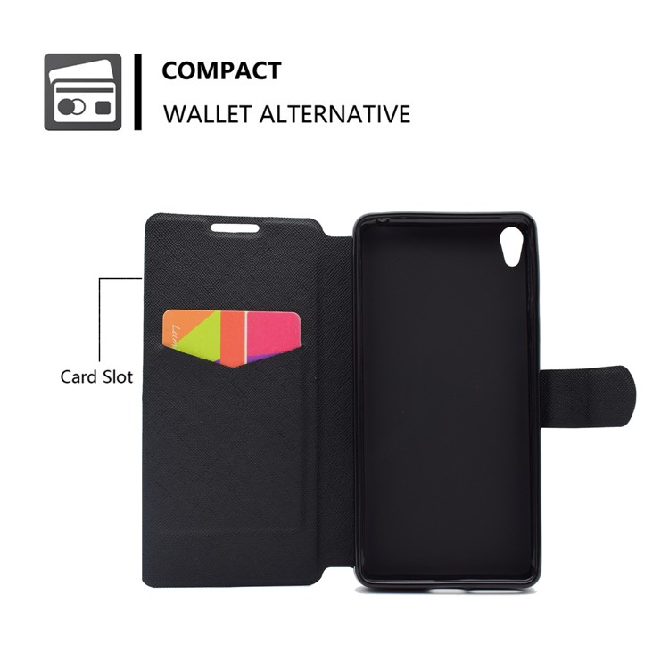 Pattern Printing Stand Card Slot Leather Phone Shell for Sony Xperia E5 - Deer and Pool Reflection-7