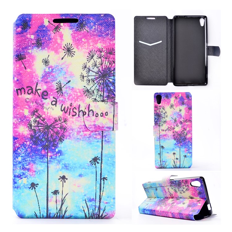 Pattern Printing Leather Card Holder Case for Sony Xperia XA Ultra - Dandelion and Quote-1